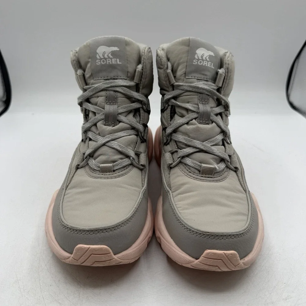 Sorel Kinetic RNEGD Caribou Shoes Womens 7.5 Grey/Pink Waterproof Boots Sneakers
